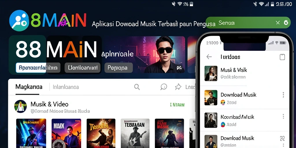 Antarmuka utama 88MAIN untuk unduh musik yang sederhana dan intuitif.
