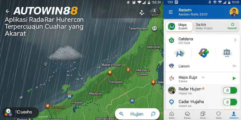 Tampilan antarmuka aplikasi AUTOWIN88 yang menampilkan radar hujan.