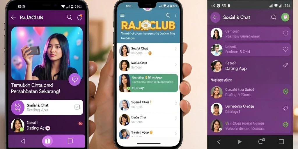 Tampilan antarmuka RAJACLUB yang modern dan menarik untuk pengguna Dating App.